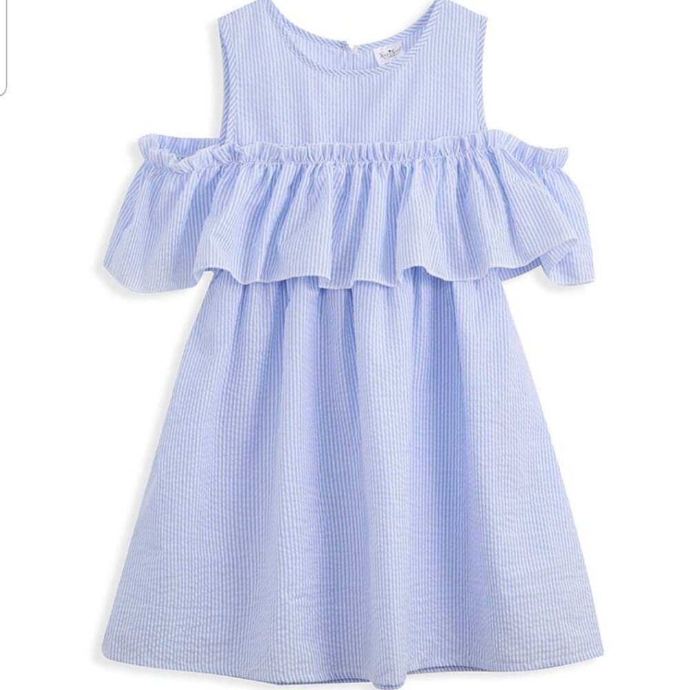 baby blue light weight off the shoulders summer dress girls size L 10-12 (A22)